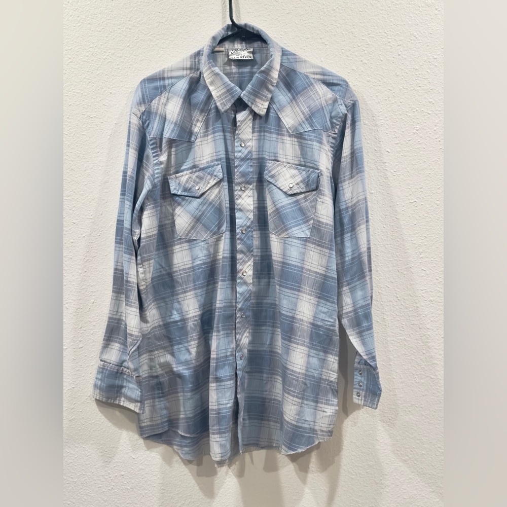 Lariat 17/35 Vintage Blue Plaid Men's Pearl Snap Western Shirt
